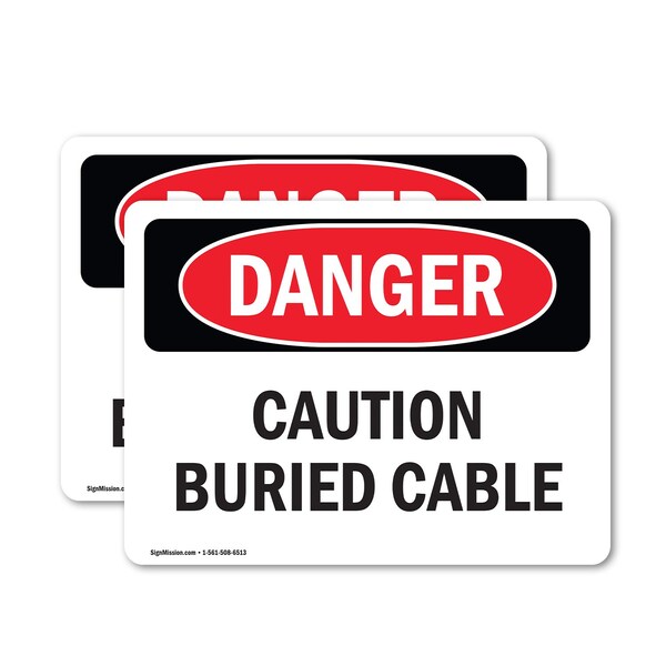 Signmission Caution Buried Cable Danger Sign, Vinyl Decal, 14in W x 10in L, 2PK OS-2PACK-DS-D-1014-L-2277 - main
